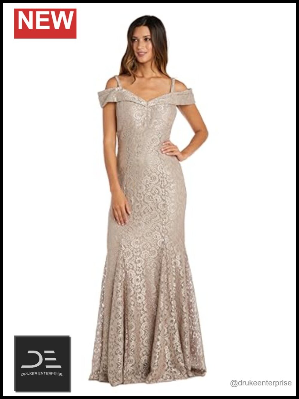 Embellished Full-Length Gown W/Illusion V-Neck & Back Zipper